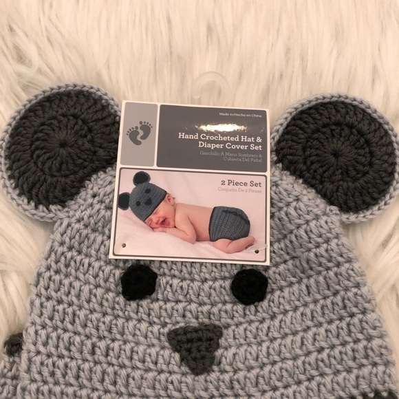 Baby Hand Crocheted Hat & Diaper Cover Set Gray - Picture 2 of 5